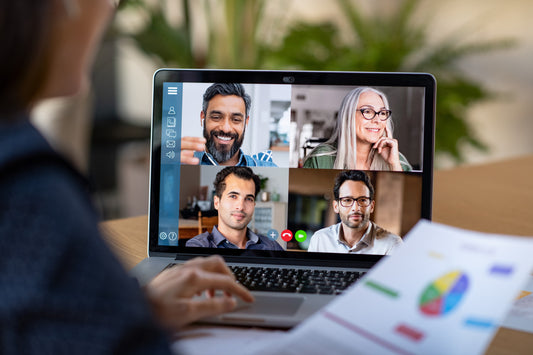 Team having meeting in remote work environment