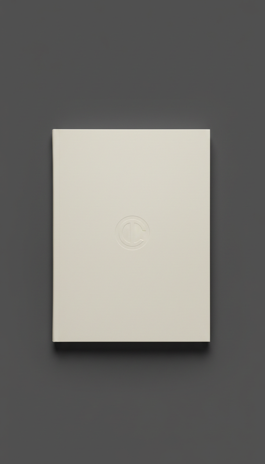 Soft-touch ivory notebook embossed logo