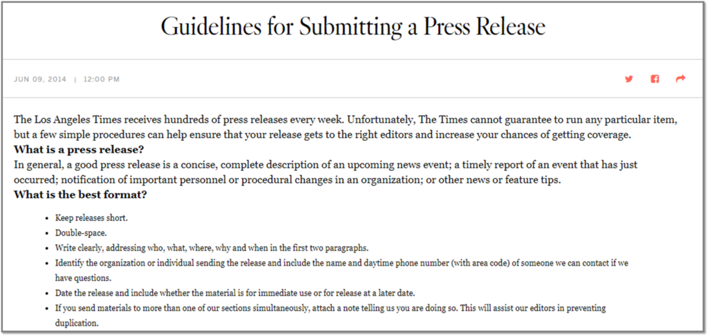 la times press release guidelines 