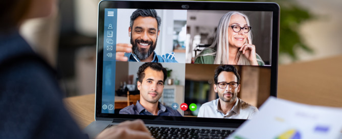 Team having meeting in remote work environment